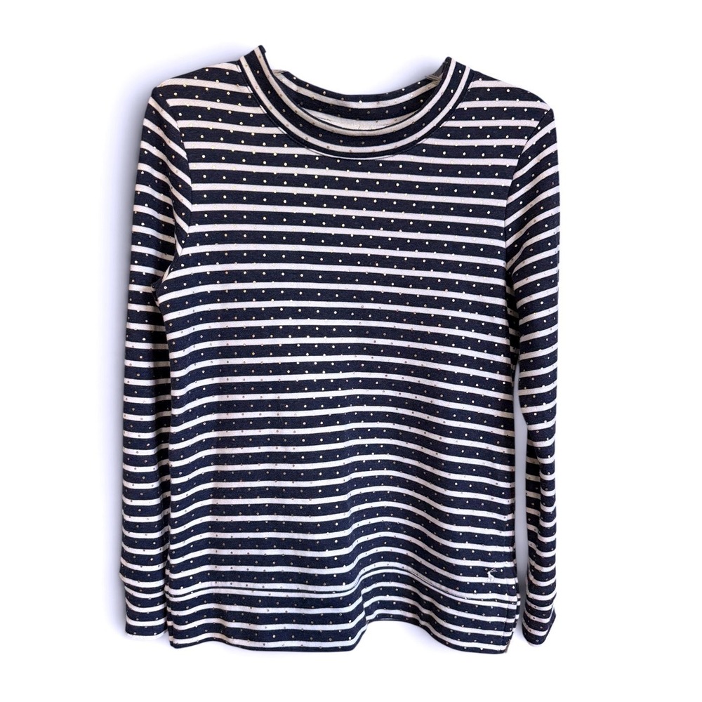 Joules Presley Sweatshirt Womens 4 Navy Gold Polka Dot Striped Side Zip Preppy